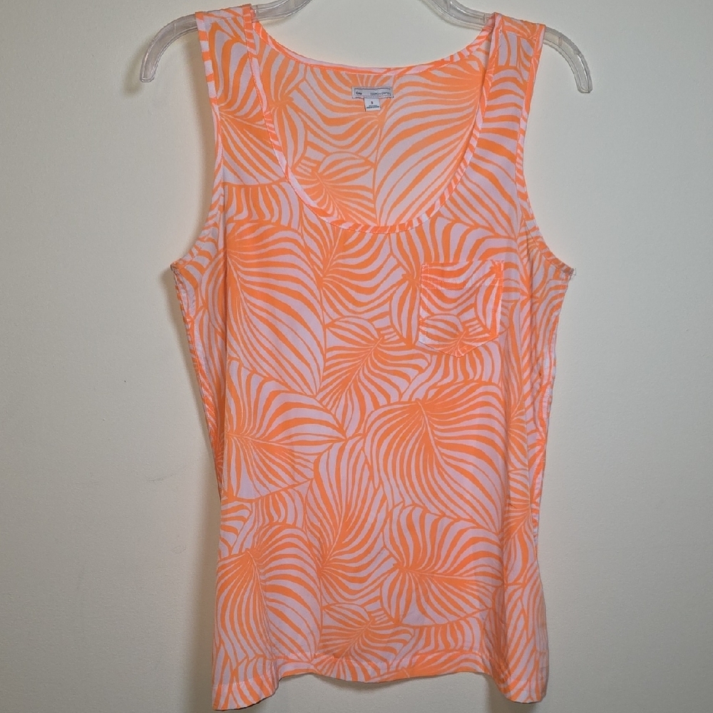 GAP Hot Orange and White Tank Top with Tropical Print